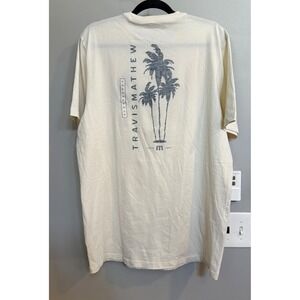 Travis Mathew Salt Spray Palm Tree Graphic T Shirt Men's XL Cream MSRP $44.95